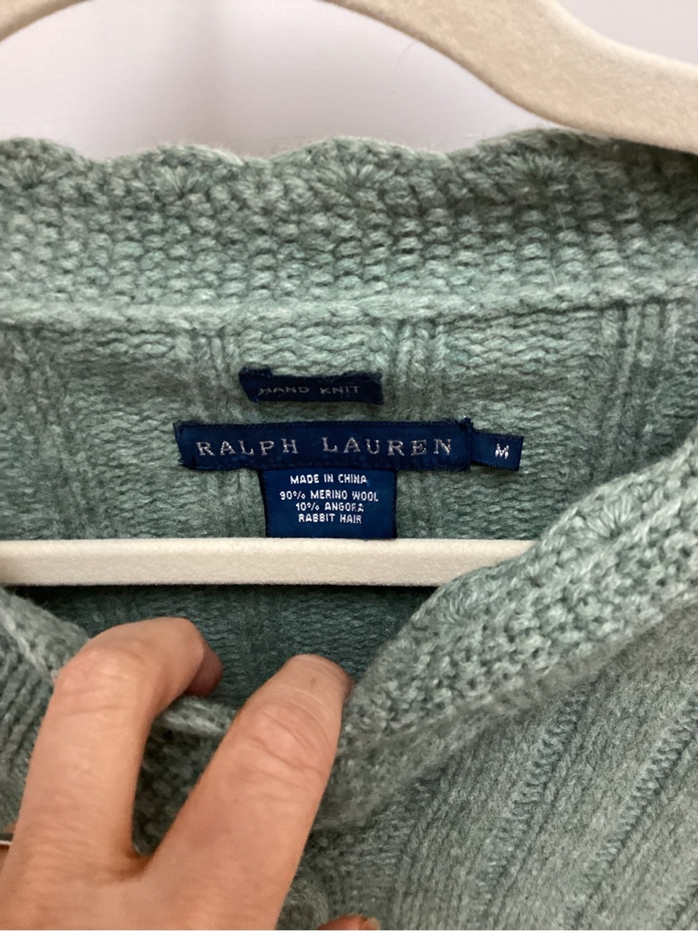 Ralph Lauren Hand Knit Merino Wool Angora Cardigan Sweater Sage Green M - Picture 5 of 8